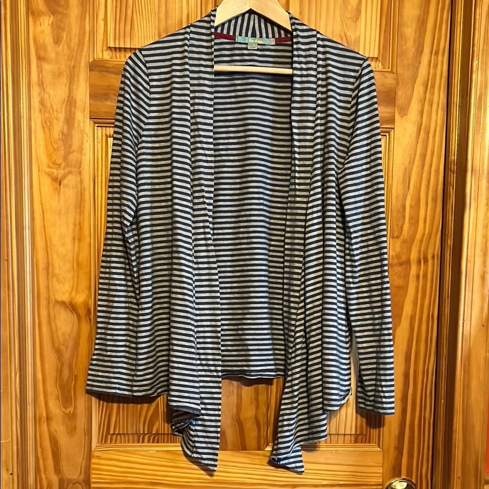 Boden Navy and Grey Striped Waterfall Cardigan